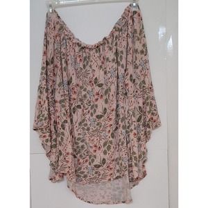 Time And Tru Women's Bell Sleeve Shirt Large 12/14 Pink Floral Off Shoulder